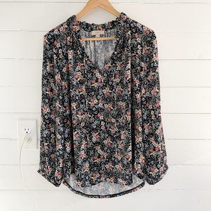 Loft Outlet Navy Blue Floral Mixed Media Blouse